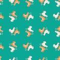 Seamless pattern of rooster. Domestic animals on colorful background. Vector illustration for textile