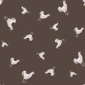 Seamless pattern of rooster. Domestic animals on colorful background. Vector illustration for textile