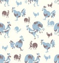 Seamless pattern Roosters and Hens. Royalty Free Stock Photo