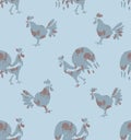 Seamless pattern Roosters and Hens. Royalty Free Stock Photo