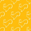 Seamless pattern with roosters illustration in line art style yellow and white