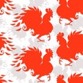 Seamless pattern with roosters. The symbol of the chinese new ye