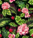 Seamless pattern with rose, camellia, succulents.