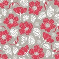 Seamless pattern with rose hips, wild roses. Botanical background.