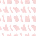 Seamless pattern with Rose Quartz Gua Sha Scraping Massage tool. Natural pink scraper in different shapes. Trendy skin