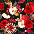 Seamless pattern with roses and berries Royalty Free Stock Photo