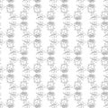 Seamless pattern of roses. Black outline on a white background.