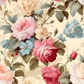 Seamless pattern with roses and buds baroque style. Vintage roses floral background pastel colors. Floral roses pattern for Royalty Free Stock Photo