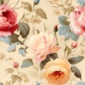 Seamless pattern with roses and buds baroque style. Vintage roses floral background pastel colors. Floral roses pattern for Royalty Free Stock Photo