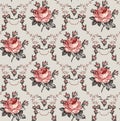 Seamless pattern Roses Damascus isolated flowers Vintage background Damascus Wallpaper Drawing engraving Illustration retro Royalty Free Stock Photo
