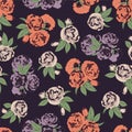 Seamless pattern with roses on dark background