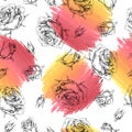 Seamless Pattern with Roses . Detailed hand-drawn sketches, vector Royalty Free Stock Photo
