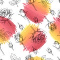 Seamless Pattern with Roses . Detailed hand-drawn sketches, vector Royalty Free Stock Photo