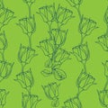 Seamless pattern with roses on green. Vector illustration