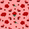 Seamless Pattern with Roses and Hearts Royalty Free Stock Photo