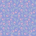 Seamless pattern of roses and tulips On a lilac background. Watercolor flowers. Rosebud. Flower illustration.Suitable for textiles Royalty Free Stock Photo