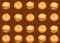 Seamless pattern with round cookies with filling on a chocolate-colored background