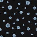 Seamless pattern with round transparent clear water bubbles. Drops of seawater, aquarium, ocean, marine underwater life. Royalty Free Stock Photo