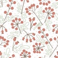Seamless pattern with rowanberries and rosehips. Autumn design. Modern floral print for fabric, textiles, wrapping paper