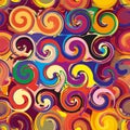 Seamless pattern with rows of colorful swirl elements