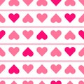 Seamless pattern with rows of pink and magenta hearts on a white background with soft horizontal stripes. Vector Royalty Free Stock Photo