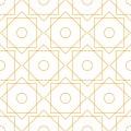 Seamless pattern with Rub el Hizb sign. Islamic Star. Symbol of Islam in gold color on white background. Line art. Modern design