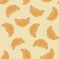 Seamless pattern with ruddy croissants for wrapping, kraft, cards, textile, print. Croissant with sesame seeds.Bakery products