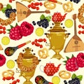 Seamless pattern with russian cuisine. Russian food vector background.
