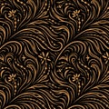 Seamless pattern. Russian traditional floral ornament in style of hohloma. Golden yellow on black. For fabric and deco