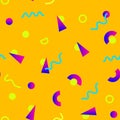 Seamless pattern with 80s memphis geometics style and vibrant psychedelic colors Royalty Free Stock Photo