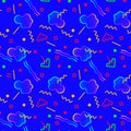 Seamless pattern with 80s memphis geometics style and vibrant psychedelic colors Royalty Free Stock Photo