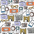 Seamless pattern of 90s stuff for nostalgia isolated on white background