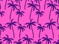 Seamless pattern with 80s style pixelated palm trees. 8-bit tropical jungle. Palm trees in pixel art style. Design for print,