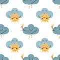 Seamless pattern sad cloud hugging the sun , overcast Royalty Free Stock Photo