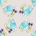 Seamless pattern with sad, depressed, brooding blue pelican