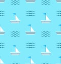 Seamless Pattern with Sail Boats on Blue Background Royalty Free Stock Photo