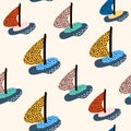 Seamless pattern with sailboats. Marine summer modern background. Vector Illustration Royalty Free Stock Photo