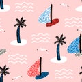 Seamless pattern with sailboats. Marine summer modern background. Vector Illustration Royalty Free Stock Photo