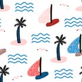 Seamless pattern with sailboats. Marine summer modern background. Vector Illustration