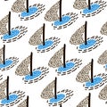 Seamless pattern with sailboats. Marine summer modern background. Vector Illustration