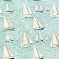 Seamless pattern with sailboats in the sea. Vector illustration Royalty Free Stock Photo