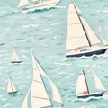 Seamless pattern with sailboats on the water. Vector illustration Royalty Free Stock Photo