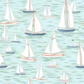 Seamless pattern with sailboats on the water. Vector illustration Royalty Free Stock Photo