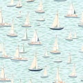 Seamless pattern with sailboats on water. Vector illustration Royalty Free Stock Photo