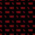 Seamless pattern with Sale and percent red text. Black friday sale background