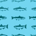 Seamless pattern with salmons. Seafood pattern. Design element for poster, card, banner, flyer.