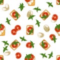 Seamless pattern with sandwich: mozzarella, tomato and basil Royalty Free Stock Photo