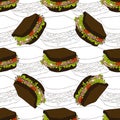 Seamless pattern sandwich scetch and color Royalty Free Stock Photo