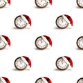 Seamless pattern santa Claus hat on the clock. Christmas concept, minimalism