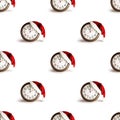 Seamless pattern santa Claus hat on the clock. Christmas concept, minimalism Royalty Free Stock Photo